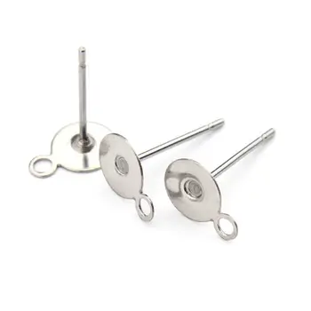 

100pcs/lot 12mm Long Silver Tone Stainless Steel Stud Ear Post/Stoppers Earring Backs Jewelry Findings with 6mm Round Pad F2190