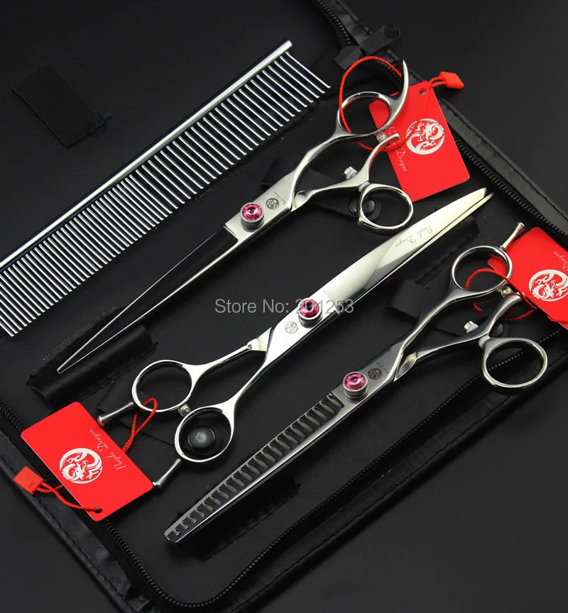 

7.5Inch JP440C 360 Degree Rotation Pet Grooming Scissors Fur Clippers Dog Shears Straight &Thinning&Curved Scissors 3Pcs LZS0613