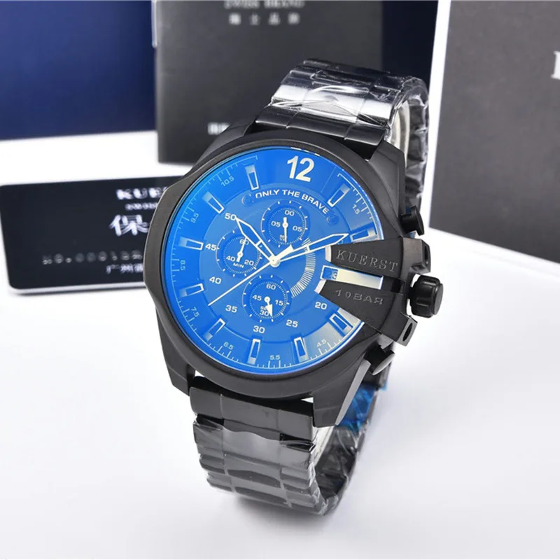 Мужские спортивные часы Топ люксовый бренд KUERST водонепроницаемые военные часы мужские градиентное стекло большой циферблат многофункциональные кварцевые часы - Цвет: 4318-Blue