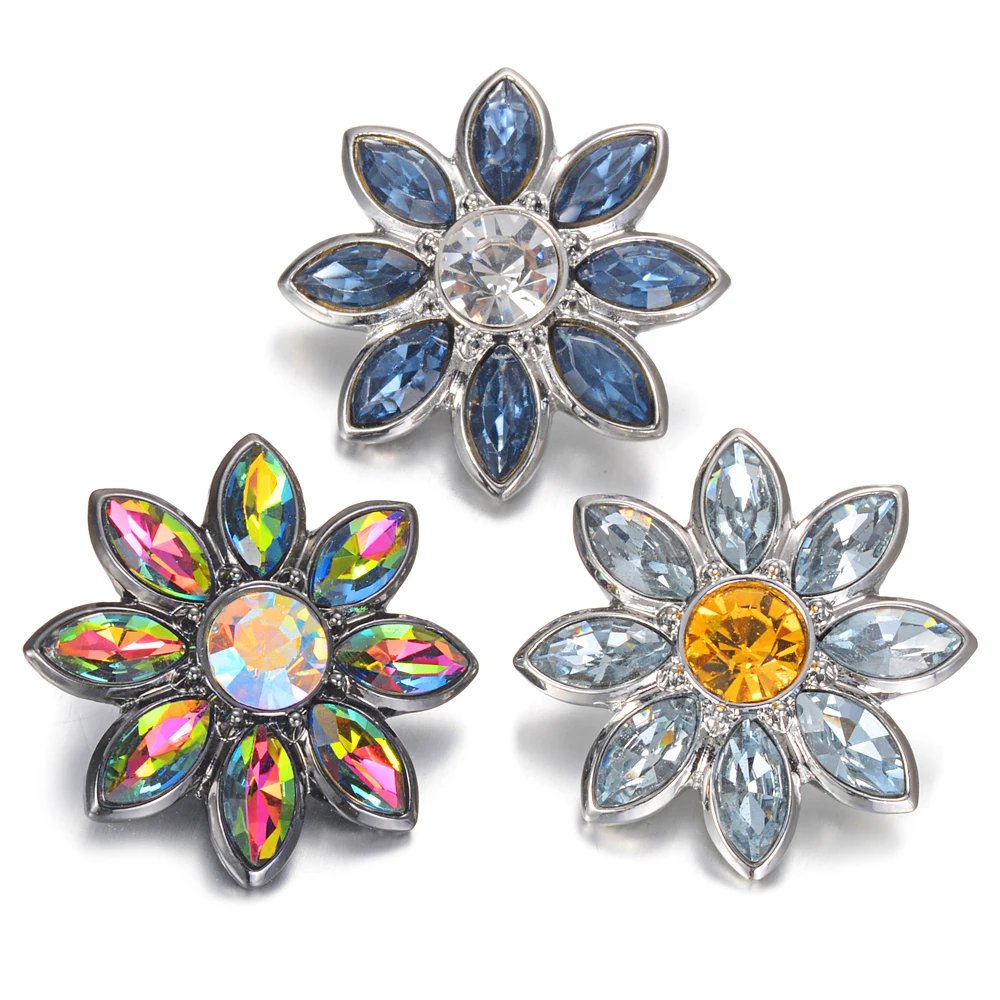

1pcs 18mm Snaps Buttons 3 Colors Rhinestone Sun Flower style Snap Charms For Snaps Jewelry Bracelets Pendants VN-2045