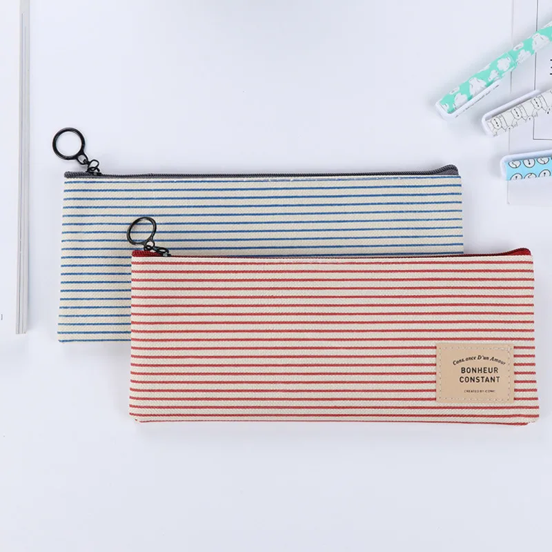 

New Products High Quality Retro Canvas Pencil Bag Line Grid Multi Style Large Capacity School Writing Storage Tools Stationery