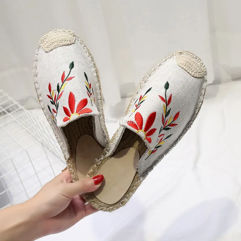 

Designer Knitting Canvas Flats Ladies shoes Embroidery Babouche Women Slides Sandalias mujer 2018 Fashion Mules zapatos mujer