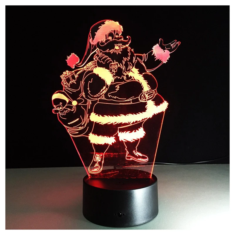 

3D Optical Illusion LED Night Light 7-Colors Change Touch Table Desk Lamp & USB Charger for Gifts Transparent (Santa Claus)