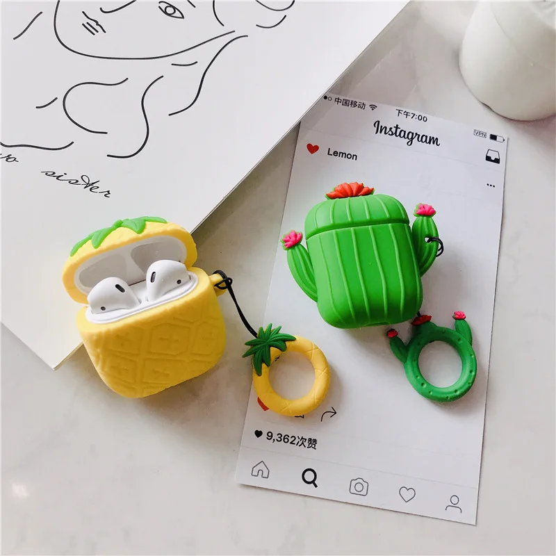 

3D Protective Case for AirPods Cute Cover Silicone Bluetooth Earphone Case for Apple Airpods 2 Unique Cactus Pineapple Design