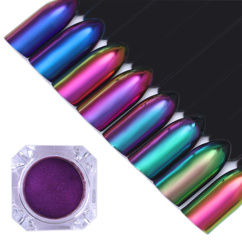 1 Box Chameleon Mirror Nail Glitter Powder Neon Aurora Effect Mermaid Nail Art Dust Chrome Pigment Manicure Decoration