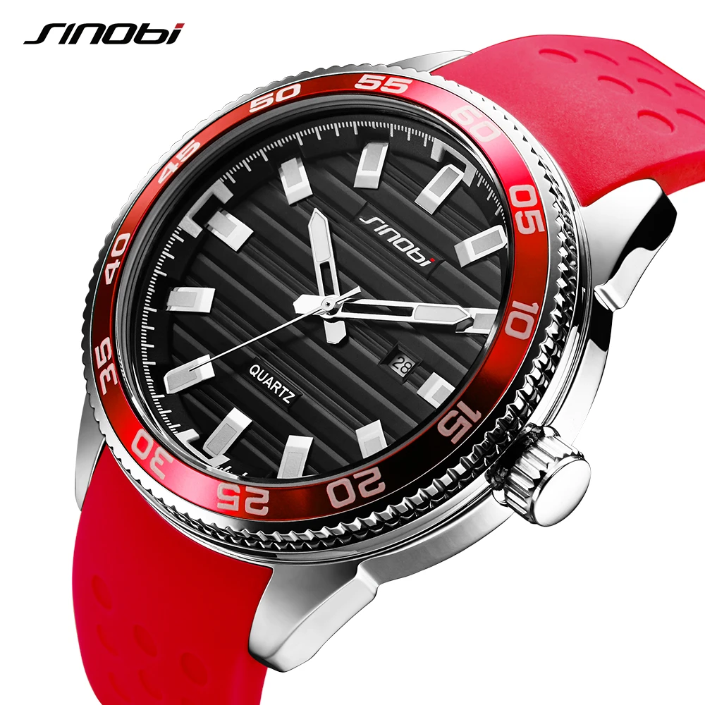 SINOBI 316 Stainless Steel Men's Sports Watches Luxury Brand Silicone Waterproof Men Military Watch