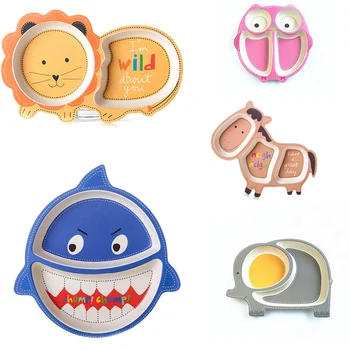 

1PC Bamboo fiber dinnerware natural bamboo fiber plate children plate health environmental cartoon plate