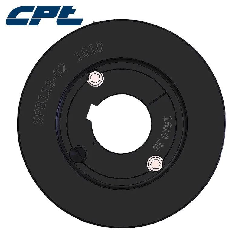 

CPT SPB pulley wheels for electric motors, 2 grooves, 125mm outside diameter, 1610 taper bush for 42mm max shaft, SPB118-02-1610