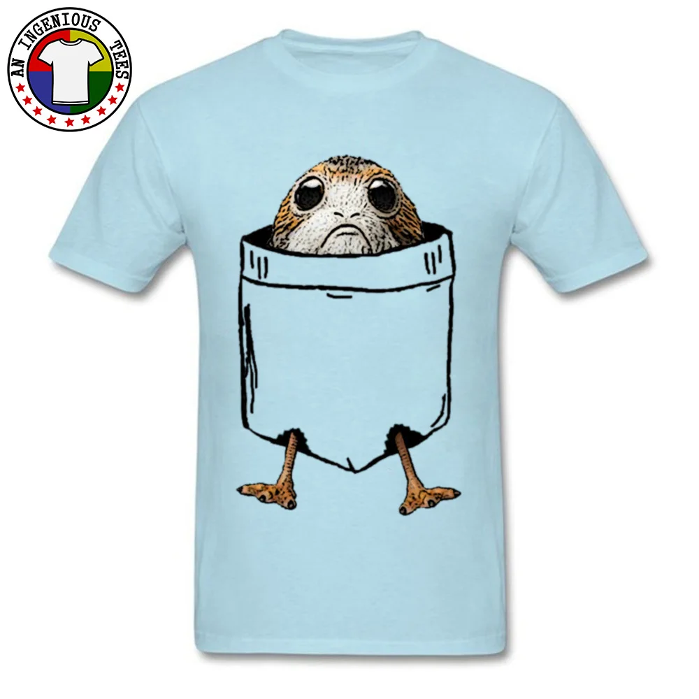 3D Printed Pocket Porg O Neck T-shirts Summer Tops Shirts Short Sleeve for Students Funky Pure Cotton Print T Shirts Pocket Porg light