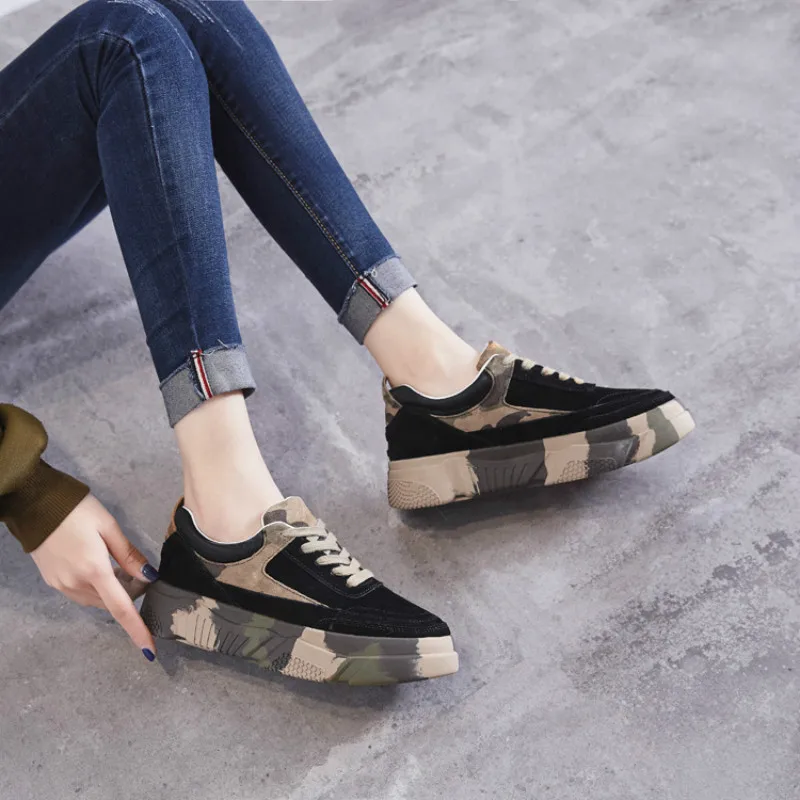 JINBEILEE Camouflage Port Wind Skateboard Shoes Women's Thick-soled Matte Leather Sports and Leisure Wild Casual Shoes JINBEILEE Camouflage Port Wind Skateboard Shoes Women's Thick-soled Matte Leather Sports and Leisure Wild Casual Shoes
