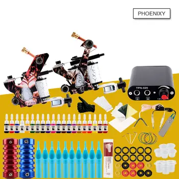 

Complete Tattoo Machine Kit Set 2 Coils Guns 20 Colors Inks Pigment Sets Power Tattoo Professional Grips Kits Permanent Makeup