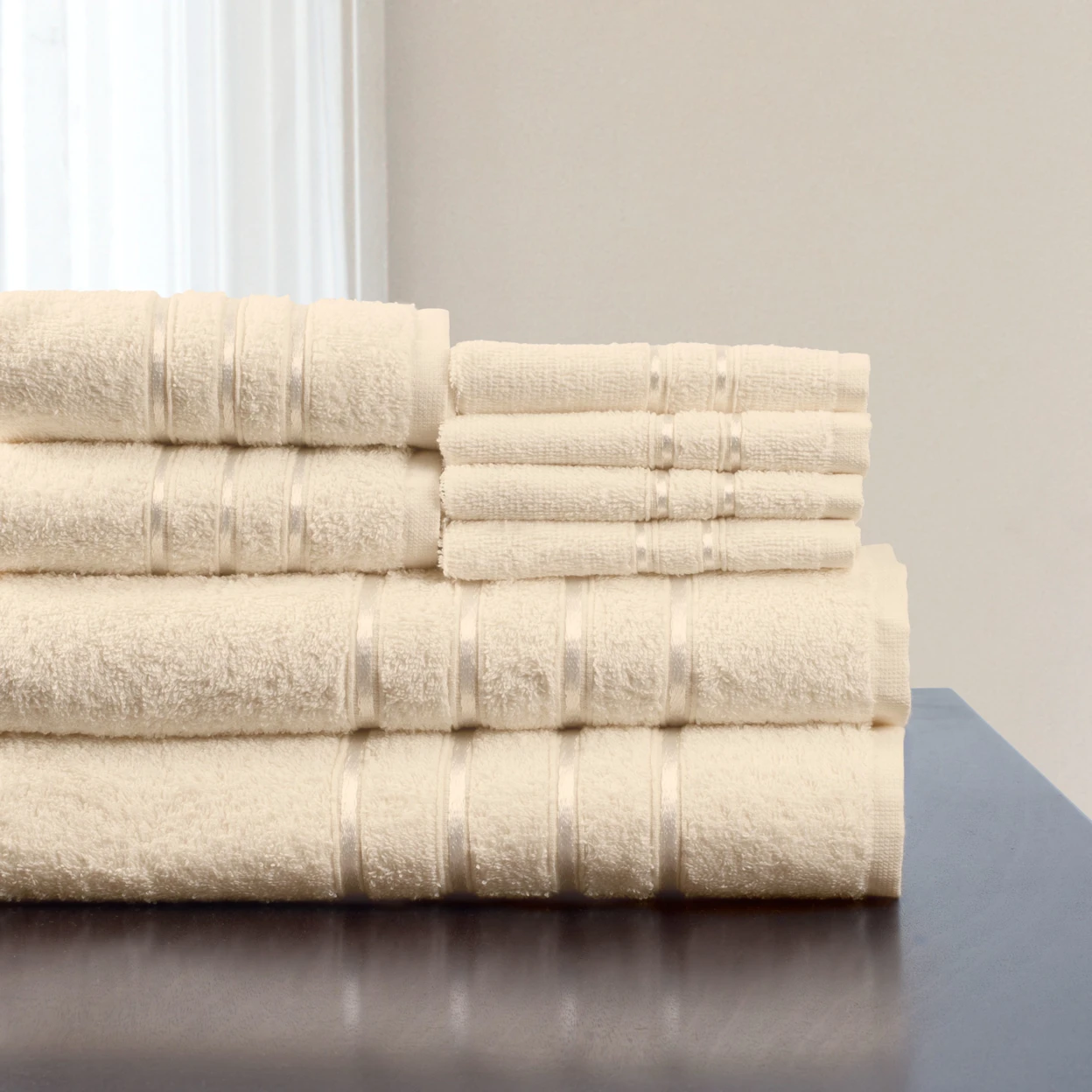 Lavish Home 8 Piece 100% Cotton Plush Bath Towel Set - Bone (1)