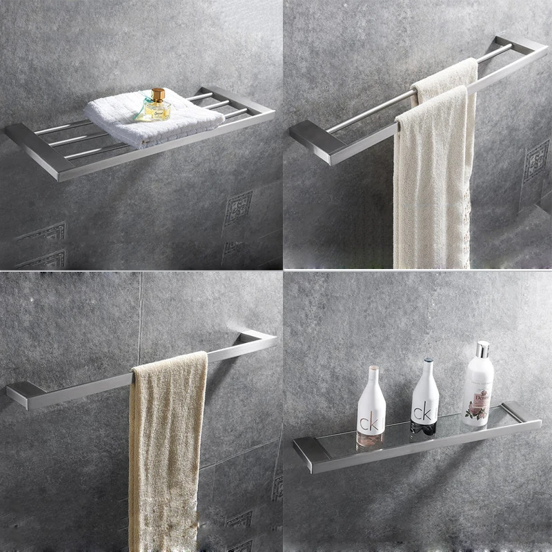 Wall Mounted Towel Rack Holder Stainless Steel Towel Shelf Glass Tier Single Dual Hangers Bars Wall Mounted Towel Rack Holder Stainless Steel Towel Shelf Glass Tier Single Dual Hangers Bars