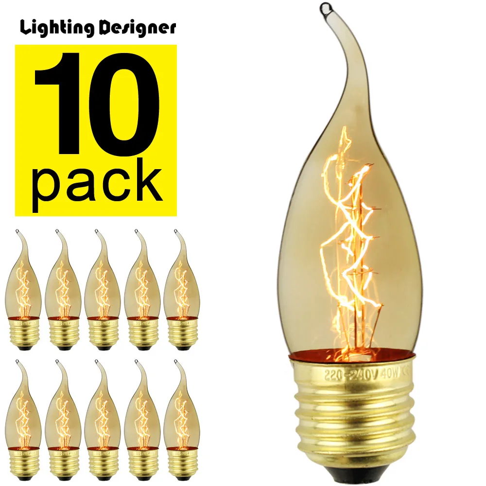 C35 Tip Decor Light Bulbs Candle Bulb Edison Amber Light Bulbs Vintage
