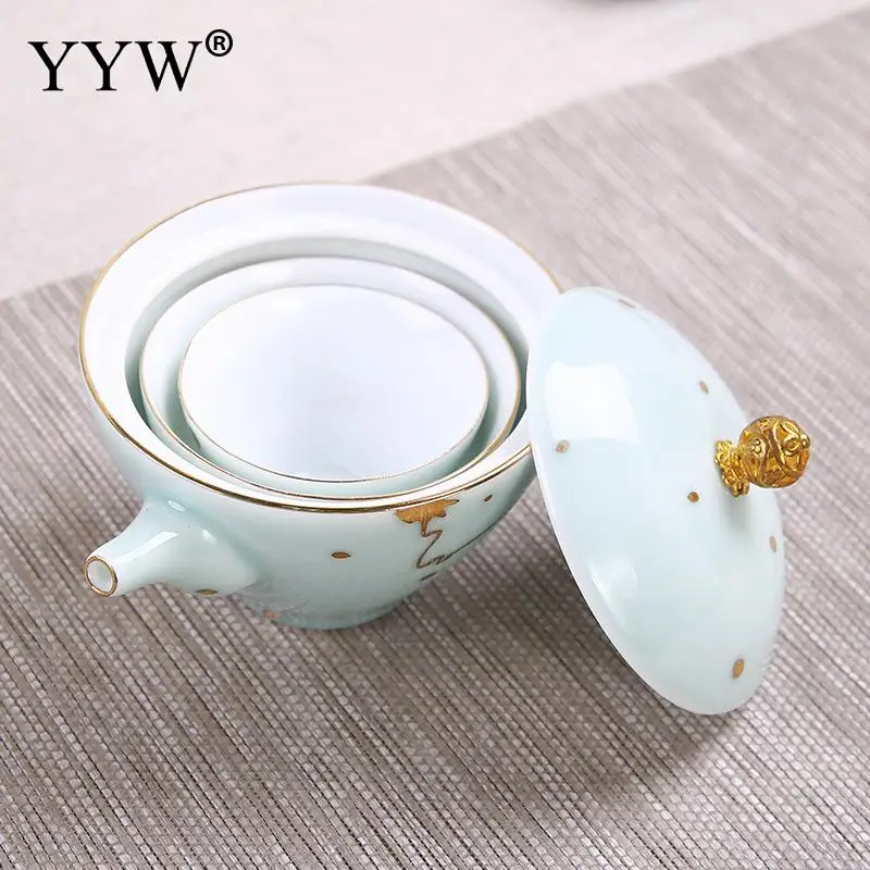  Tea Set 2 Colors Pattern White Celadon Teapot Milk Oolong Tea Cup Elegant Mug Gift Home Kitchen Tea - 33034370447