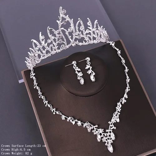 Bridal Jewelry Sets Wedding Crown Necklace With Earrings Bride Hair Ornaments Crystal Crown Necklace Women Accessories - Окраска металла: HG093  TL049