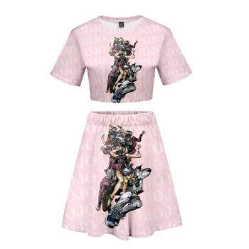 

JOJO Anime print Basic 3D comfortable Hipster cool Casual Summer Navel Short Sleeve+Short Skirt Sets Women 2 Pic Skirts Set