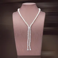 8 мм 35 Инче длинное натуральное пресноводное жемчужное ожерелье/женские свадебные украшения кристалл женщин