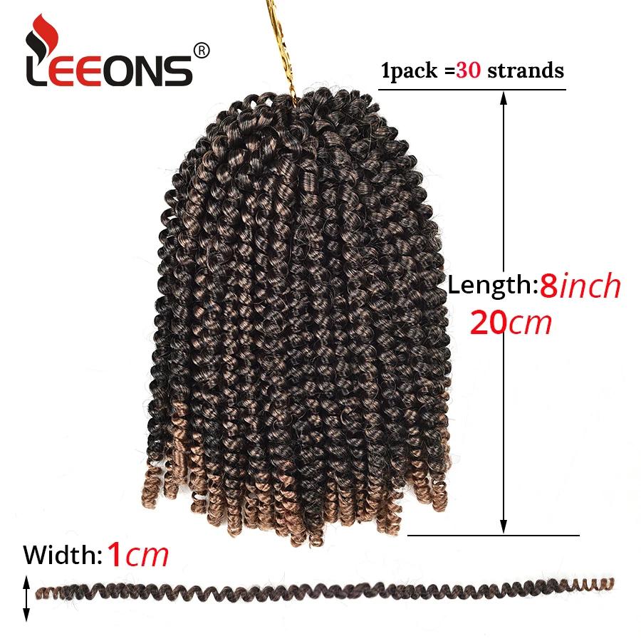 Leeons 30Roots/Pcs Curly Crochet Hair Extensions Spring Twist Hair Kinky Twist Braiding Hair Synthetic Hair For Braid 8 Inch
