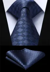 Вечерние свадебные классические платок галстук тканые Для мужчин галстук мода Темно-синие Проверьте плед галстук платок Набор # TC724B8S