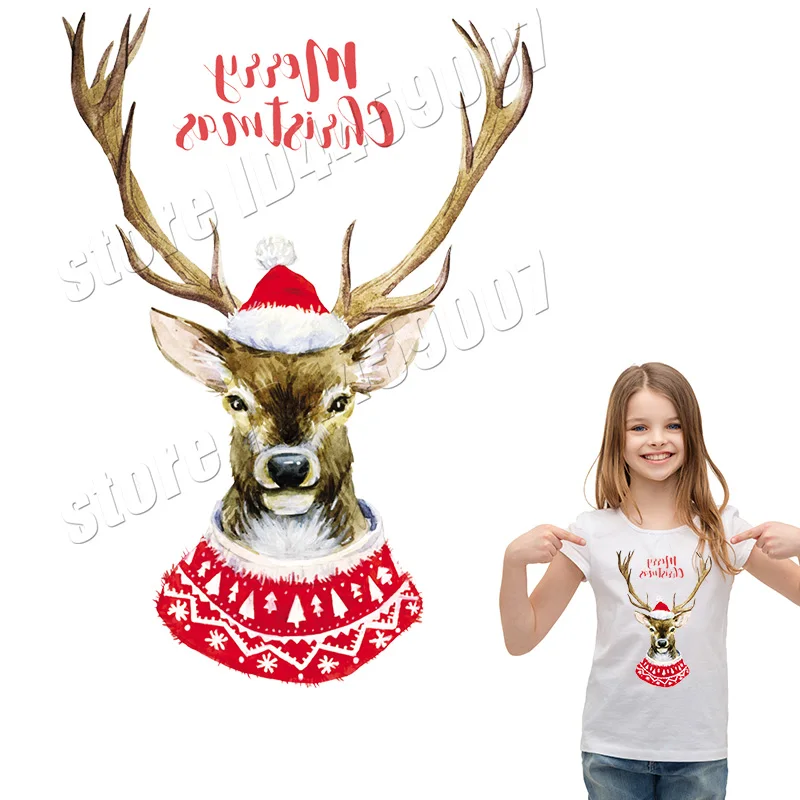

Christmas Deer Stickers Fashion Washable A-Level Quality Parches For T-Shirts Thermal Transfer DIY Accessory Patches
