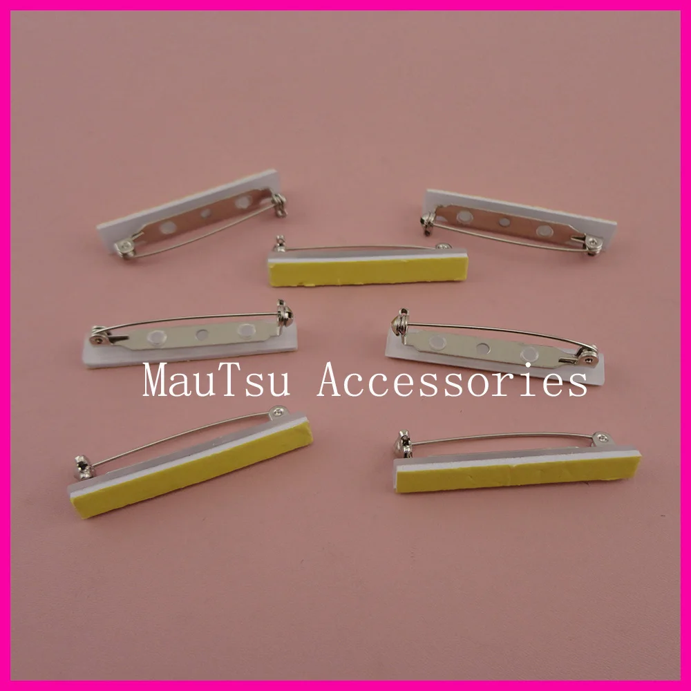 

50PCS 3.8cm 1.5" silver finish Self Adhesive Bar shape Plain Metal Pin Backs with locked for brooches,hairpins