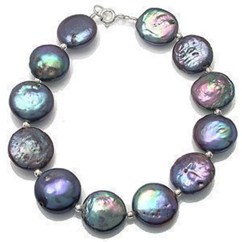 

Fast shipping11-12mm charming Black coin Pearl bangle Bracelet 7.5" (A0502)