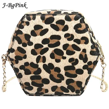 

Velvet bag Hexagon Shape Messenger Bag Women's Leopard Shoulder Bag Winter Frame Party Clutch Bag Chain Purse