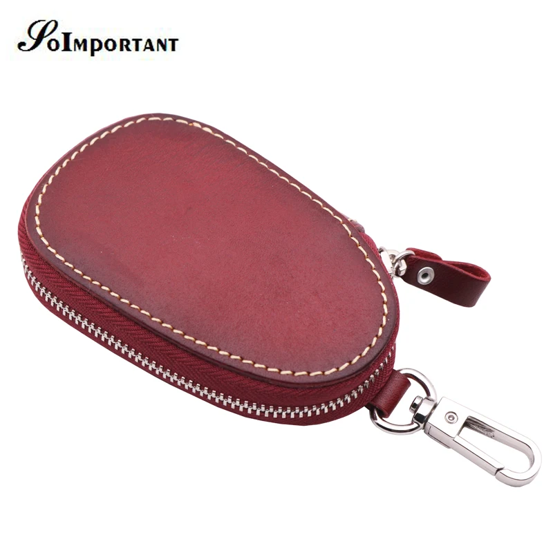 

Vintage Genuine Leather Car Key Wallet Women Keychain Covers Zipper Key Case Bag Female Key Holder Housekeeper Keys Organizer