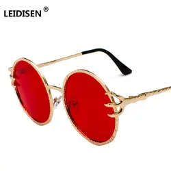 LEIDISEN 2018 Металл Круглые Солнцезащитные очки Мужчины Женщины Личность Мода большой красный солнцезащитные очки зеркало оттенки