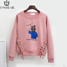 U-SWEAR новые осенние кроп-топы Для женщин T рубашки с принтом-надписью короткий рукав на шнуровке хлопковые свободные пикантные розовая футболка безрукавка Топы