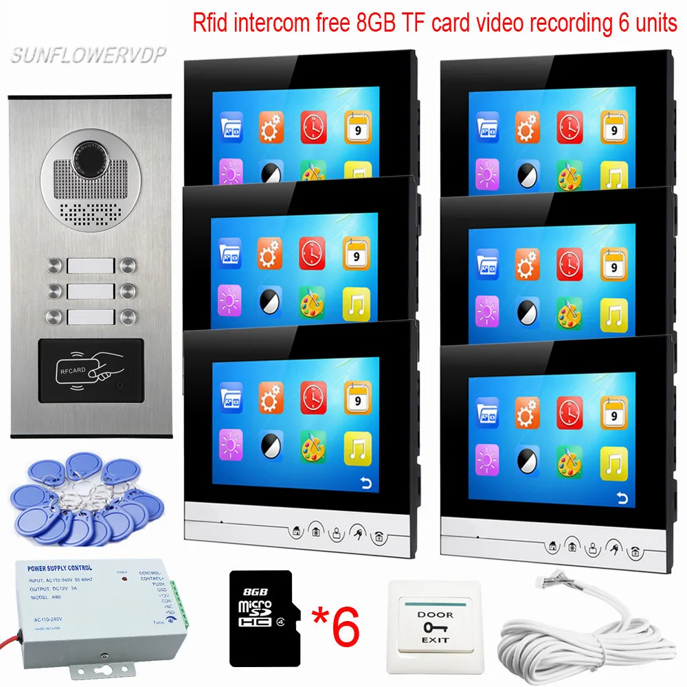 

8GB TF Memory Card Vieo Recording Intercom Camera Video Doorbell Rfid 6 Buttons Home Intercom Video Camera UI Meun 7"Touch Keys