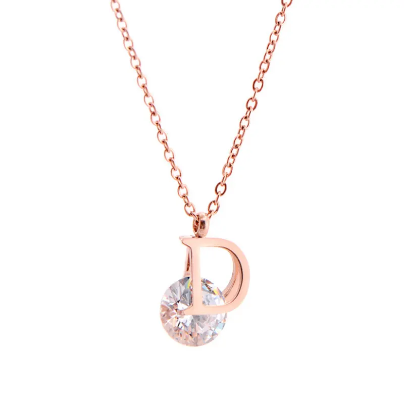 

Luxury Letter D Zircon Rose Necklace Big Brand Titanium Woman Party Wedding Necklace Gift
