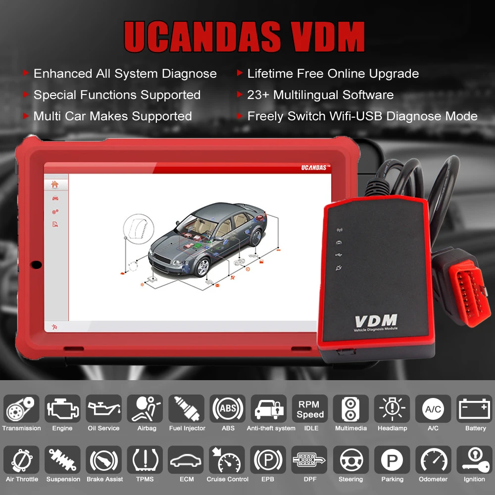 UCANDAS VDM V4.5 OBD2 wifi сканер SRS EPB TPMS ABS SAS полная система Профессиональный OBD 2 автоматический диагностический инструмент Автомобильный сканер