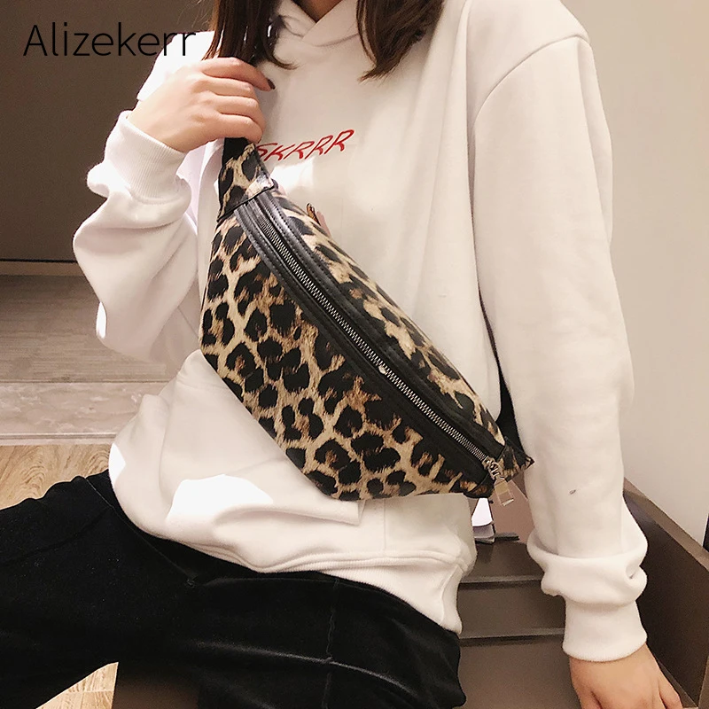 

Leopard Print Fashion Waist Packs Belt Women Retro Zipper PU Leather Mobile Phone Crossbody Casual Chest Bag Belt Pouch Women