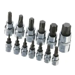 13 шт. 1/4 "3/8" 1/2 "Гаечные Ключи гаечный ключ Socket Set Drive защищенный звездообразный ключ Star Bit Socket Kit Набор для ручные инструменты с коробкой чехол