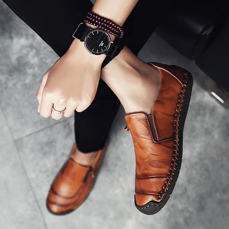 Classic Comfortable Men Casual Shoes Loafers Men Shoes Quality Split Leather Shoes Men Flats Hot Sale Moccasins Shoes Plus Size
