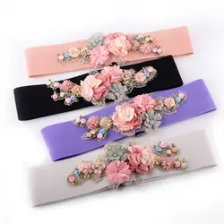 Ручной широкий ткань двойной розы эластичный Ремни для Для женщин корейская мода аппликация цветок талии Ремни элегантные дамы корсет