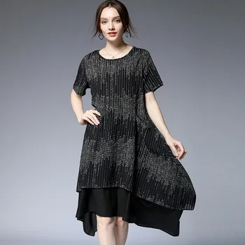 

Summer fashion elegant asymmetrical Dress contrast color printed midi dress temperament vestidos vacation beach dress plus size