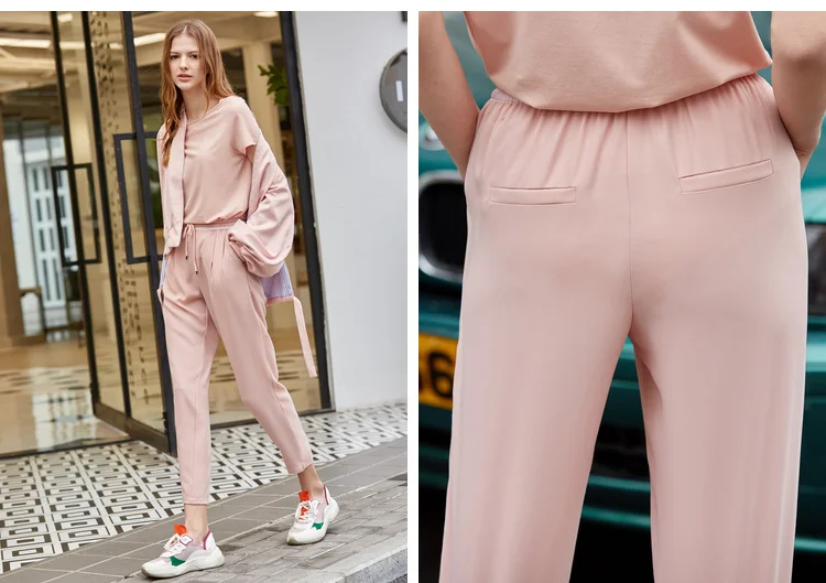 Amii минималистский для женщин брюки для девочек сезон: весна-лето 2019 повседневные спортивные однотонные эластичный шифоновый пояс