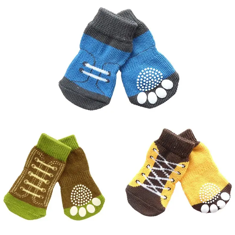 4 Pcs Anti Slip Meias Cão Filhote de cachorro do Animal de Estimação Animal de Estimação Quente Meias Macias Meias Roupas Vestuários de Malha Inferior Tecer Skid Inferior meias Para Filhote de Cachorro do cão