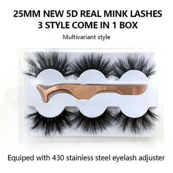 

3 Pair 25mm 6D Real Mink Eyelashes 100% Cruelty free Lashes Reusable Natural False Eyelash curler Popular Lashes Makeup