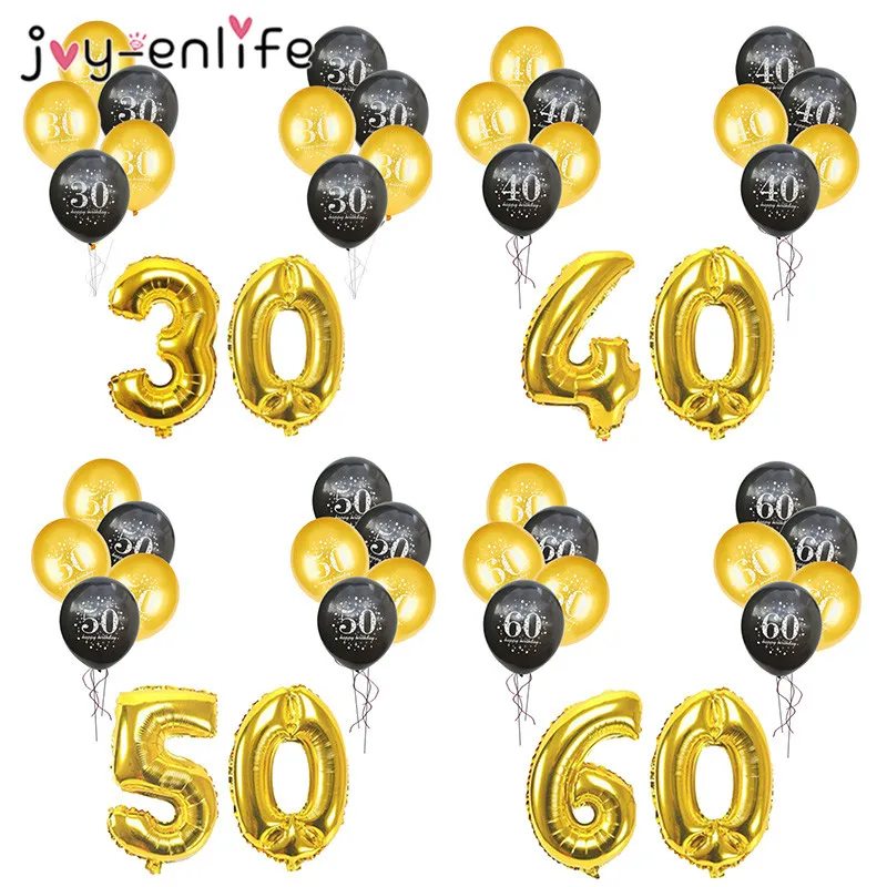 30 конфетти шарики ко дню рождения 40 50 60 лет День рождения украшение номер 30 взрослый золотой черный воздушный шар для вечеринки на день рождения