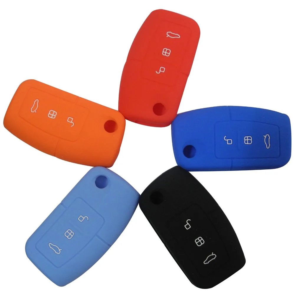 

jingyuqin NewSilicone Car Key Case Cover for Ford Fiesta Focus 2 Ecosport Kuga Escape Car Flip folding Remote key Case 3 Buttons