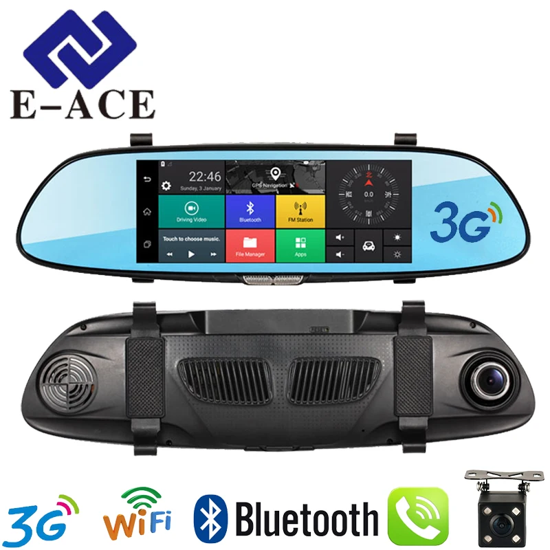 

E-ACE D01 7.0 Inch Android GPS Car Dvr WIFI Bluetooth HD Video Recorder Rear View Mirror Radar Detector Dashcam Dual Car Camera