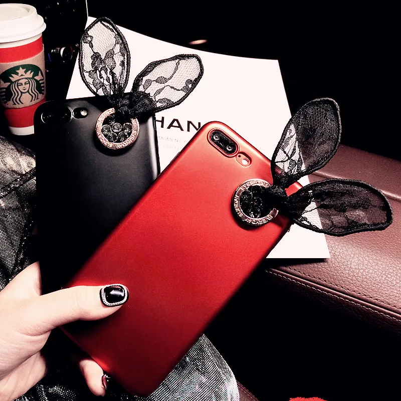 

Bows Lace Rabbit Ear Diamond Bling Ultra-thin Soft Back Cover Case for iPhone X 7 8 Plus 6 6S 6 Plus 6S Plus Luxury Coque Fundas