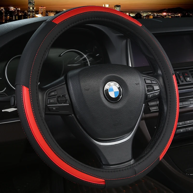 

KKYSYELVA car steering wheel cover 38cm Fashion Wheel Covers Leather Steering-wheel Auto Interior Accessories