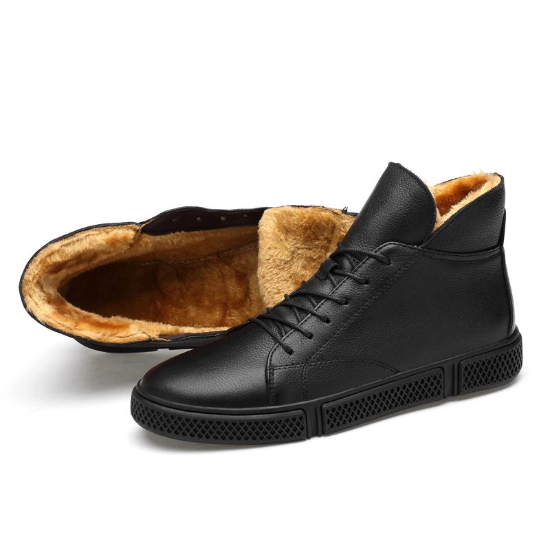 Роскошная мягкая мужская обувь из натуральной кожи; Цвет Черный; Мужская обувь наивысшего качества; Зимняя Теплая Бархатная повседневная обувь на плоской подошве; большие размеры
