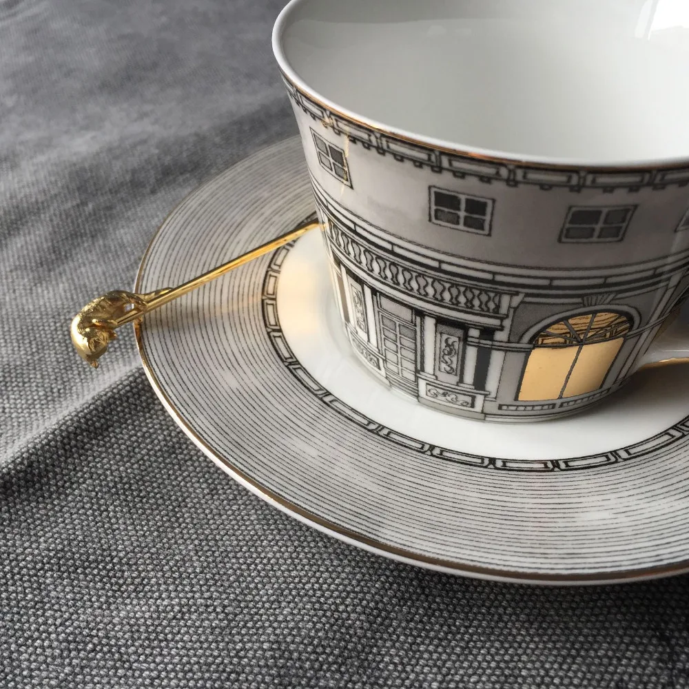 Чайная чашка нордическая кость Золотое окно Ретро лебединый замок Классический ветер кофейная чашка украшение дома(не содержит ложку