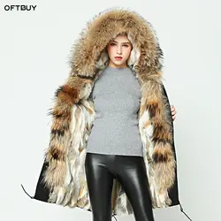 OFTBUY парка 2019 новая парка Настоящее пальто с мехом зимняя куртка женские натуральный мех енота воротник теплый толстый кроличий мех парка